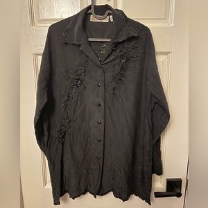 Vintage black top with embroidery and beads